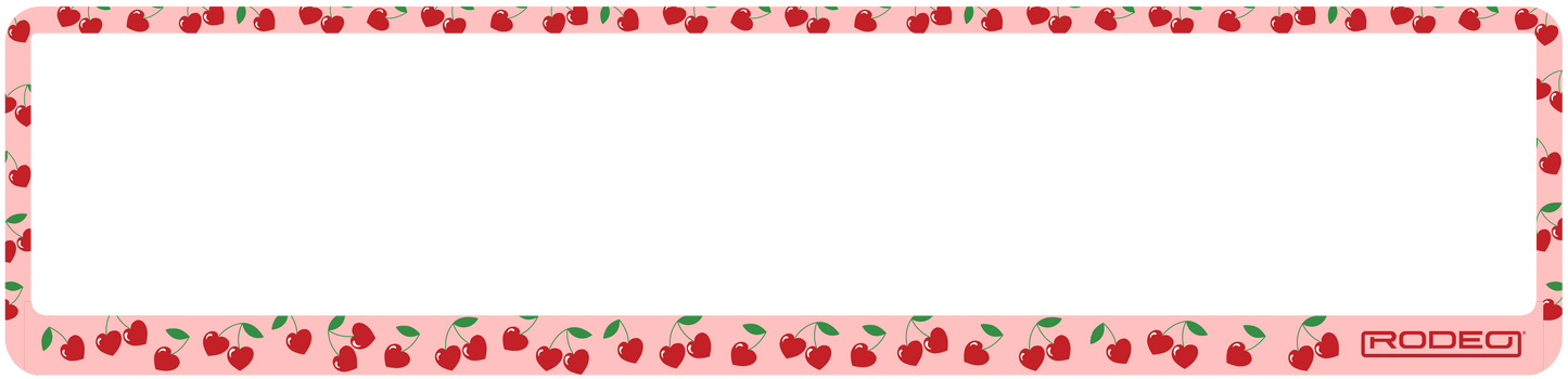 Portamatrículas decorativo con estampado de cerezas estilo pop y coqueto