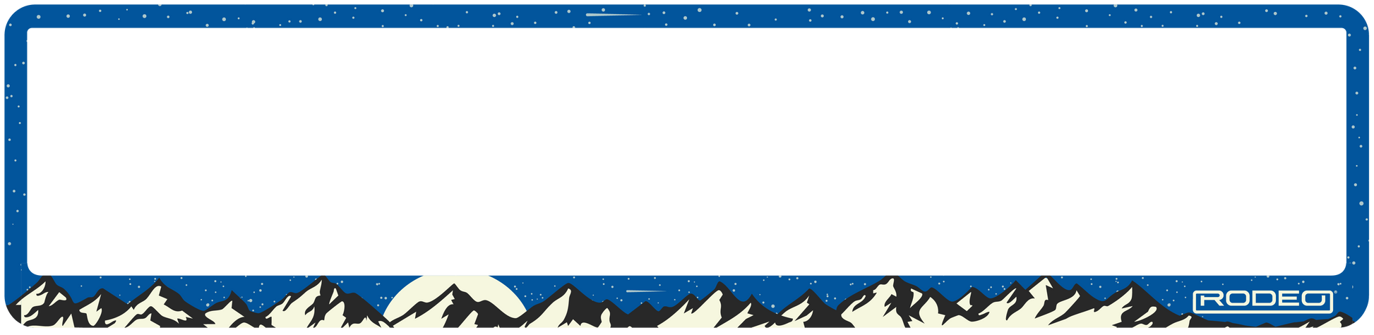 Portamatrículas decorativo con silueta de montañas y estilo aventurero
