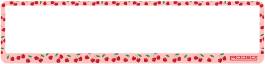 Portamatrículas decorativo con estampado de cerezas estilo pop y coqueto